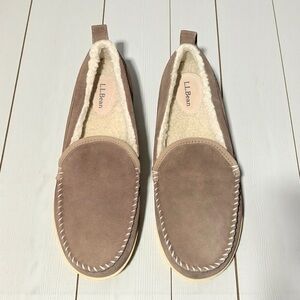L.L. Bean Women’s Taupe Suede Fleece Lined Mountain Slippers Size 11